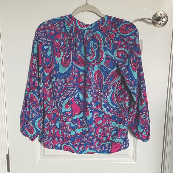 Lilly Pulitzer Elsa Silk Blue/Pink Reel Me Resort Top 35524 - Picture 7 of 13